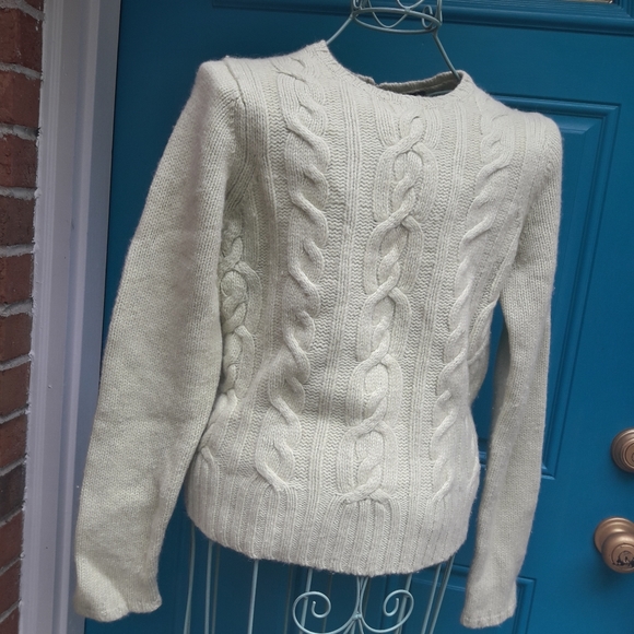 Cashmere Wool Angora Sweater Cable Knit Lt Green S - Picture 5 of 17